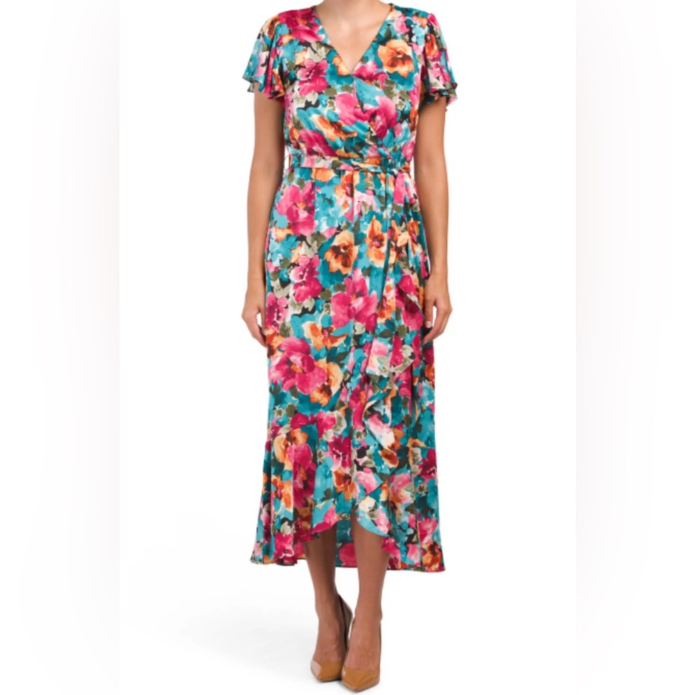 Nicole Miller Asymmetrical Floral “Wrap” dress NWOT